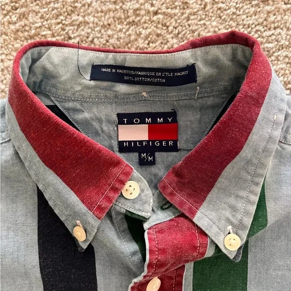 Vintage Tommy Hilfiger Multicolored Button-Down Long Sleeve 100% Cotton - Picture 2 of 8
